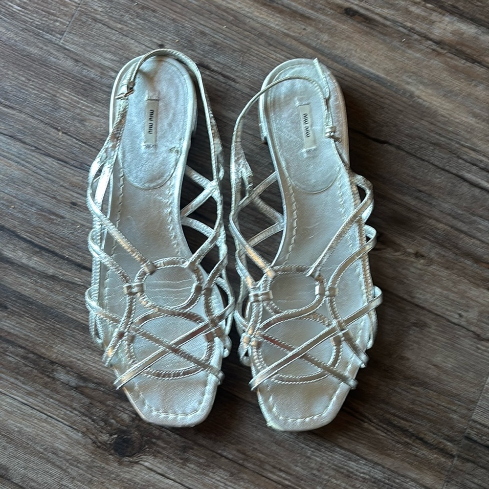 Miu Miu Metallic Silver Strappy Sandals